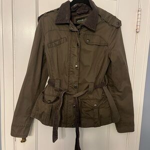 VTG Eddie Bauer Green Women's Belted Safari Spring Hunting Jacket M Cotton Chore